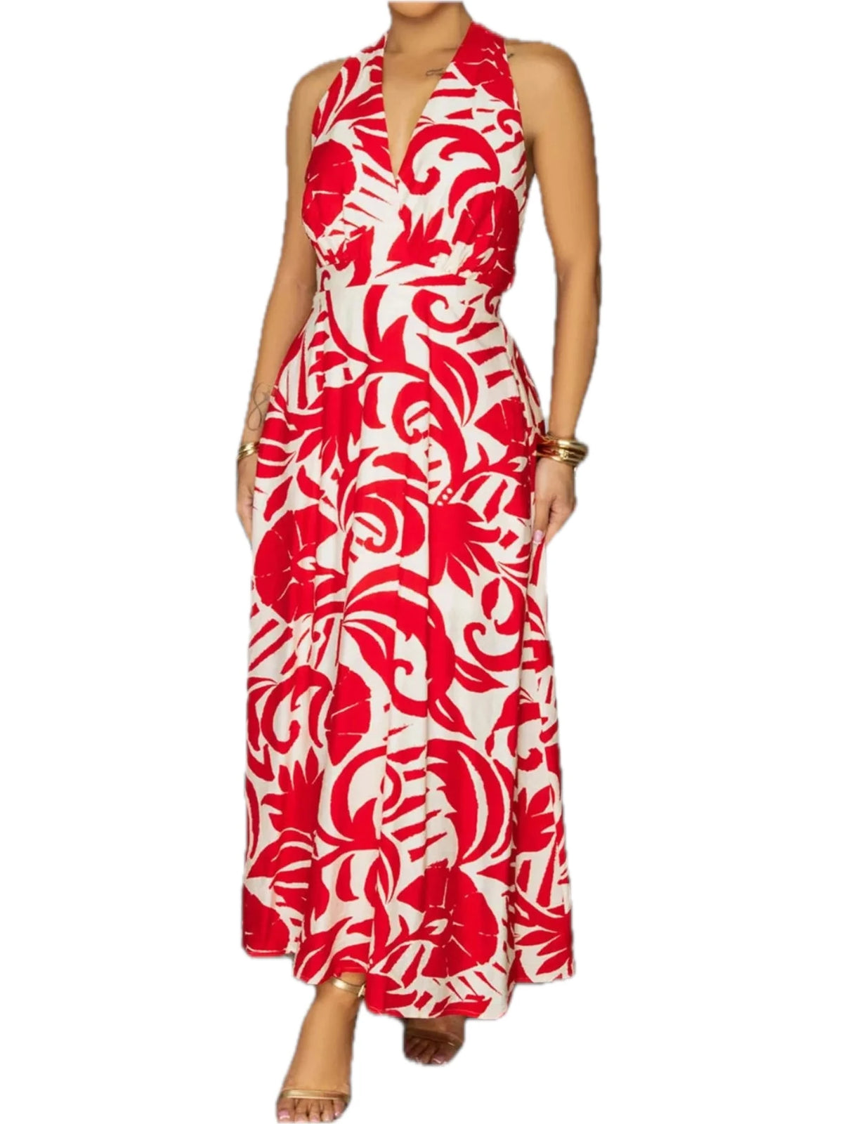 Backless Printed Sleeveless Maxi Dress for Women