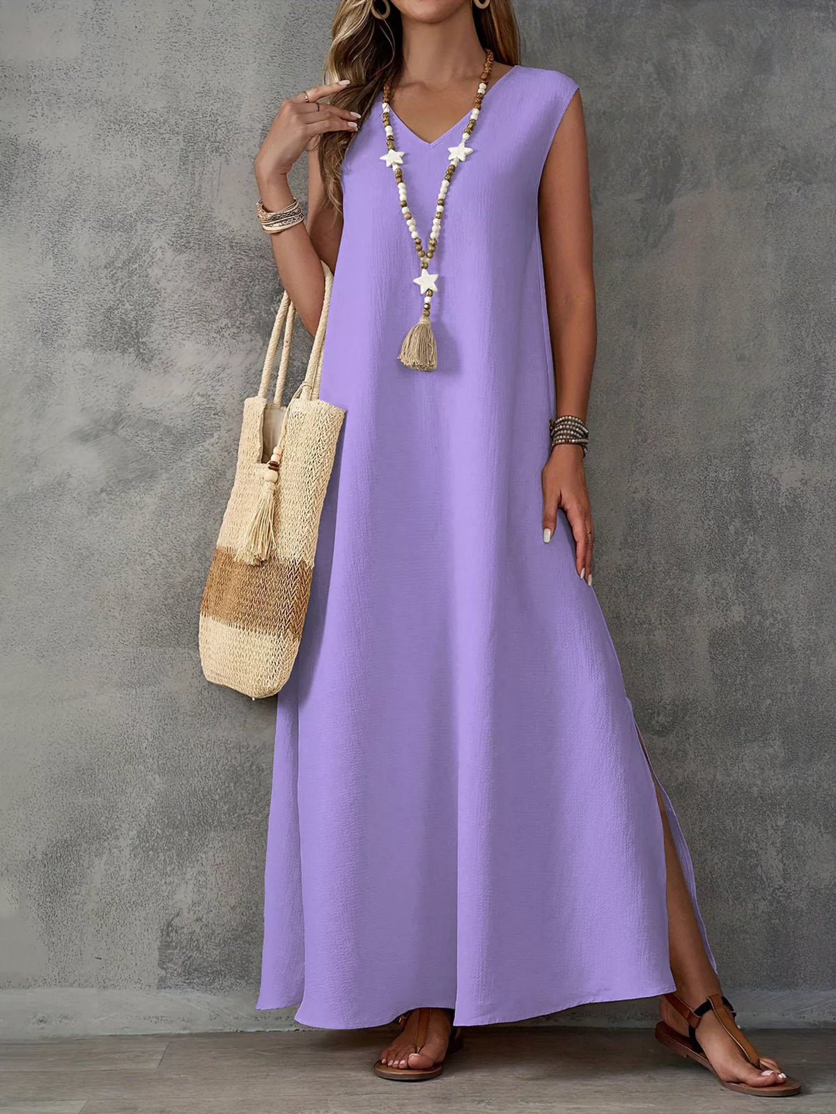 V-Neck Side Slit Maxi Dress