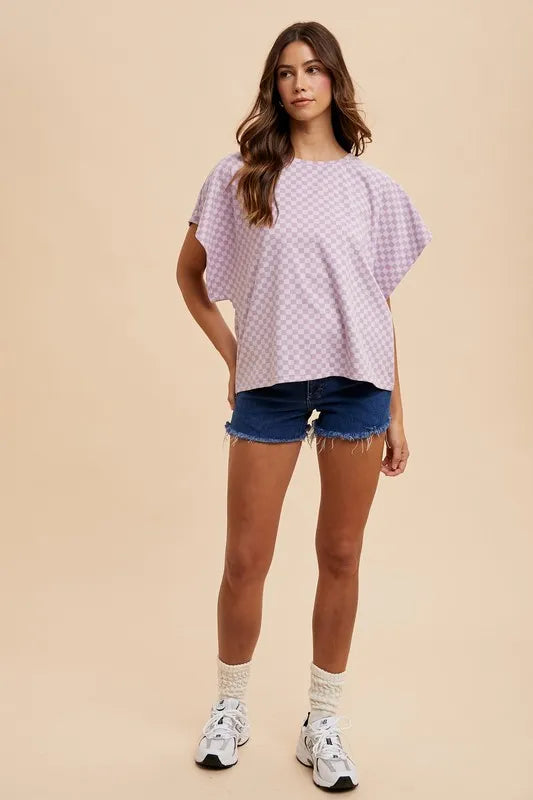 Annie Wear Checkered Short Sleeve T-Shirt in Lavender