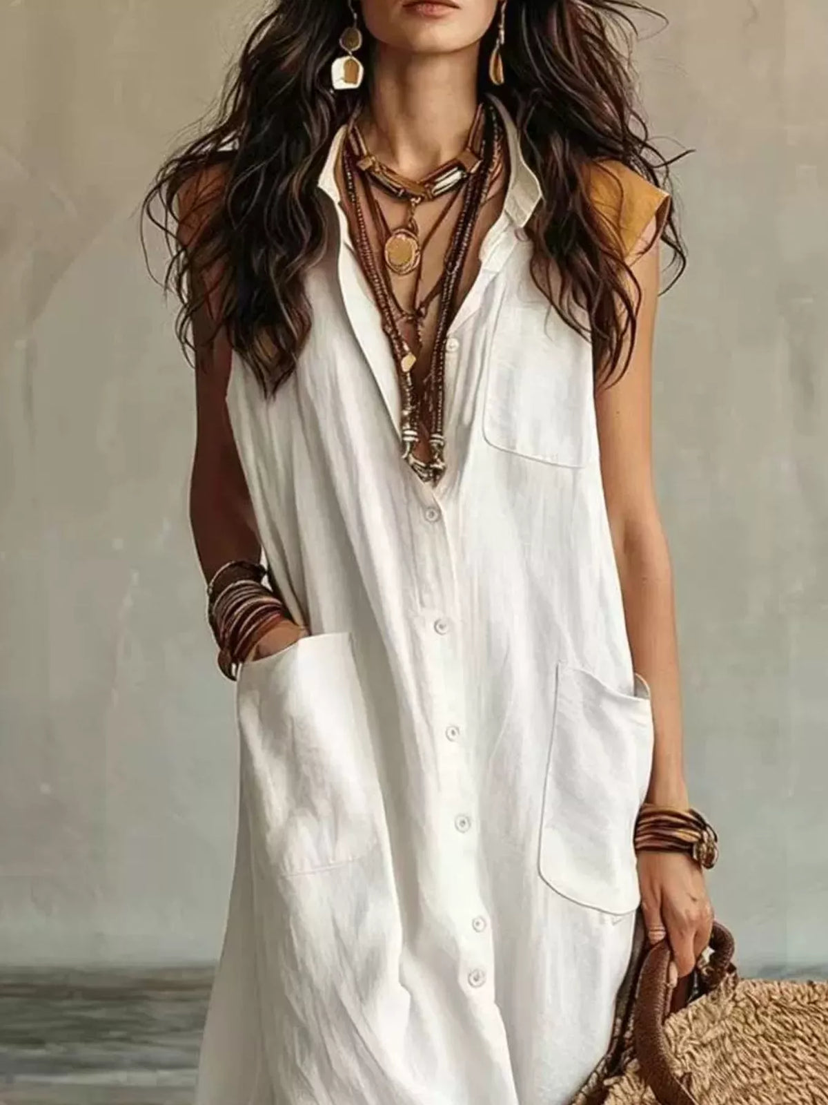 Linen Button Down Maxi Dress
