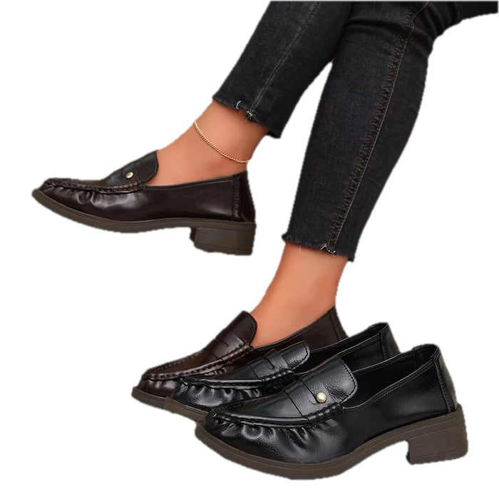 Gathered Vamp Block Heel Loafers