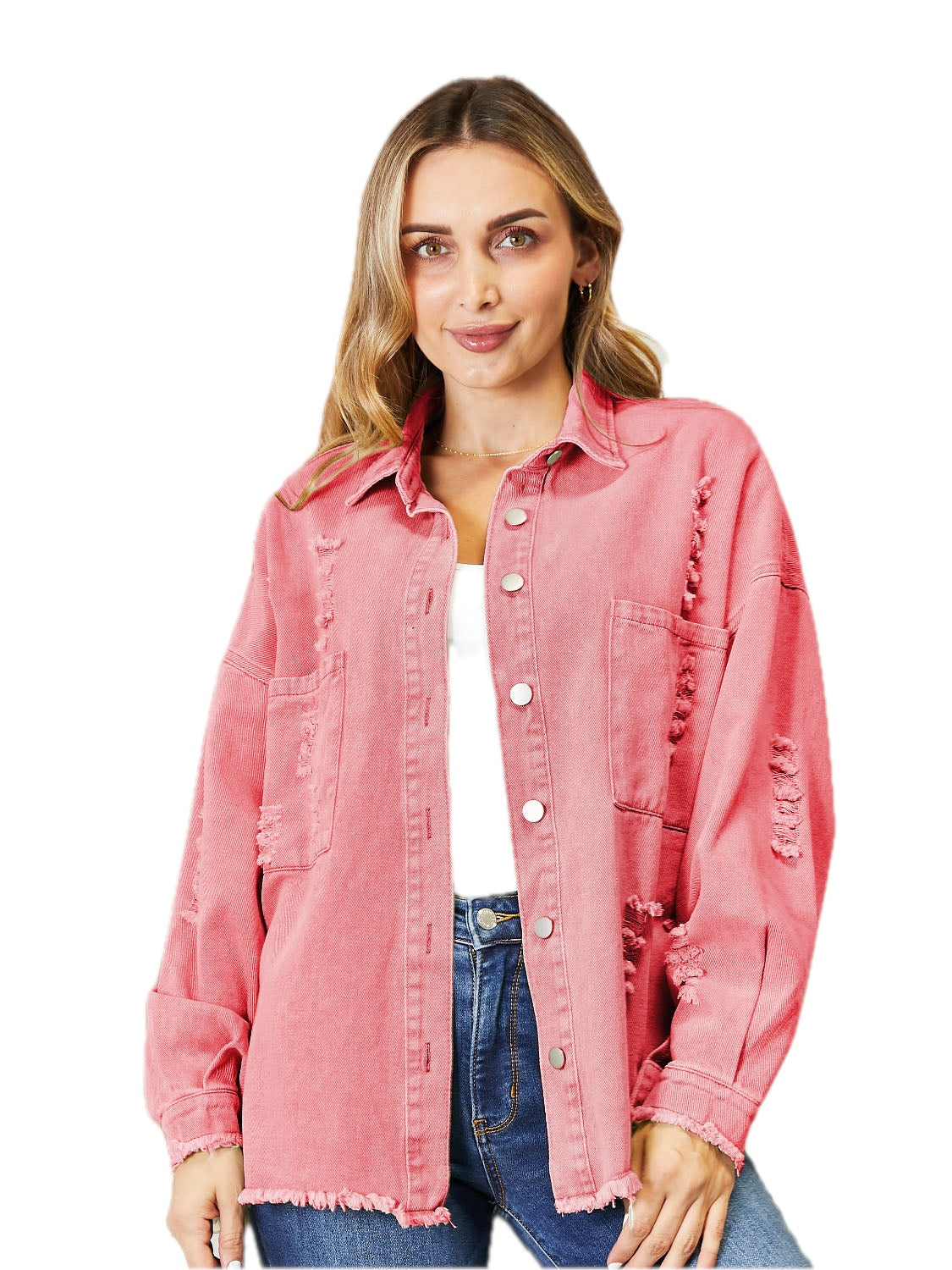 Women's Distressed Raw Hem Denim Jacket