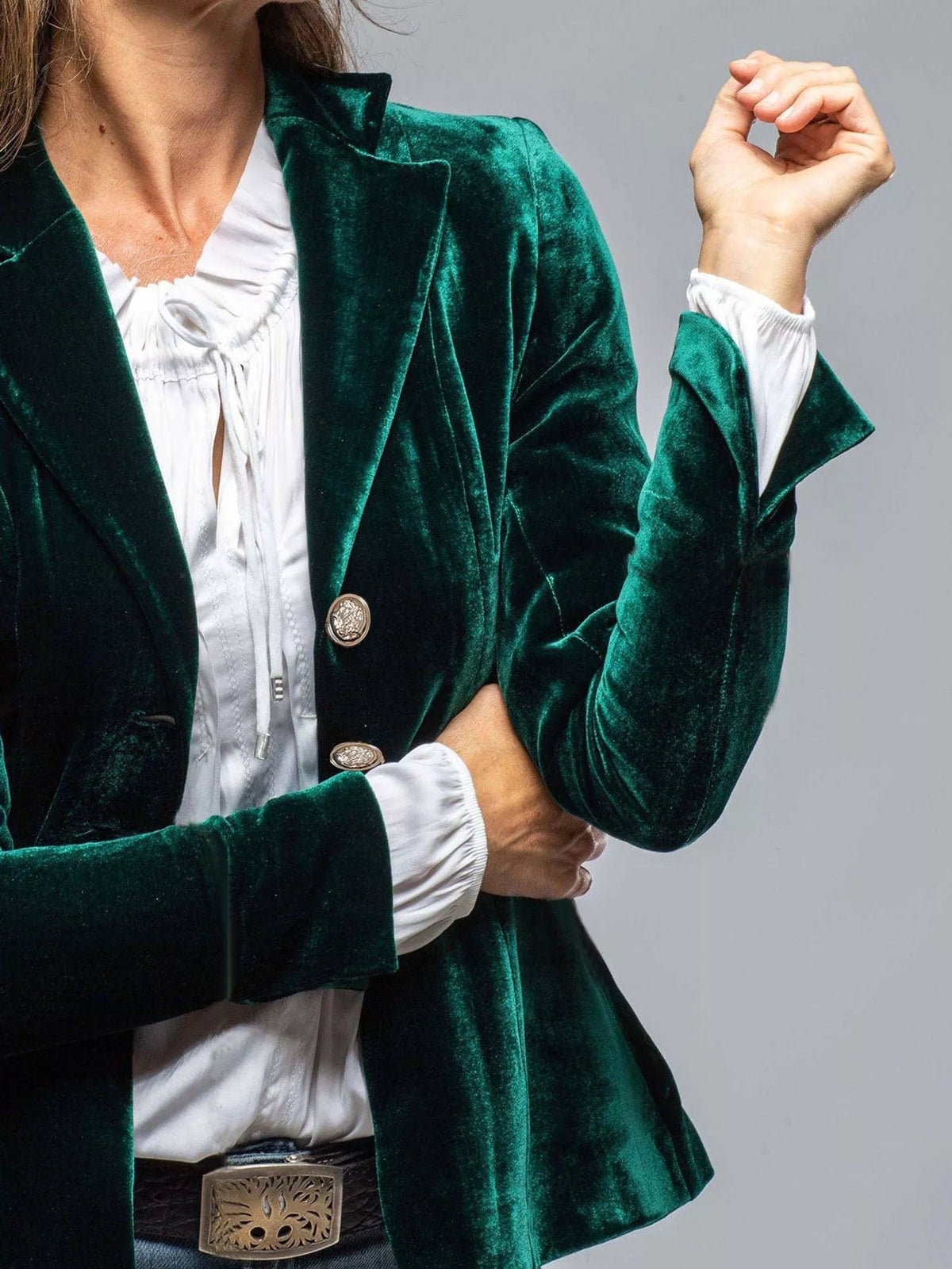 Women's Single Row Buttons Velvet Lapel Collar Button Up Blazer
