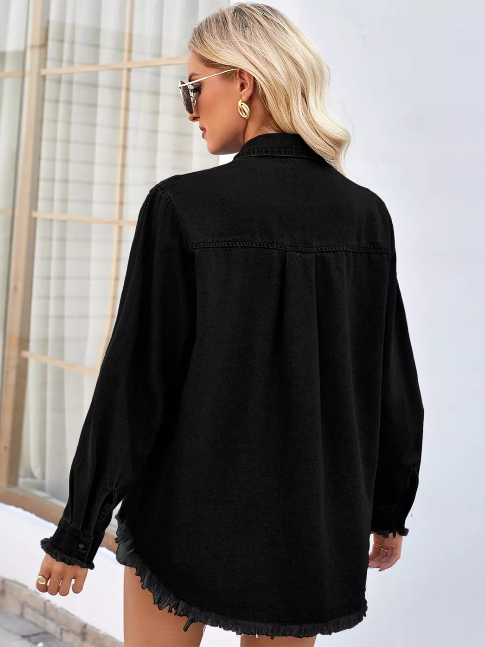 Raw Hem Sequin Pocket Denim Jacket