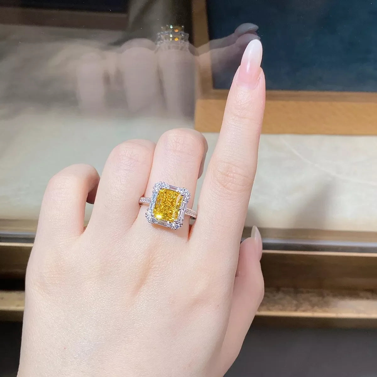 925 Sterling Silver Zircon Geometric Ring for Women in Canary Yellow