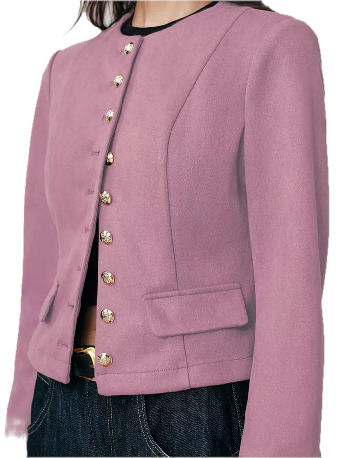 Women's Round Neck Button Up Blazer
