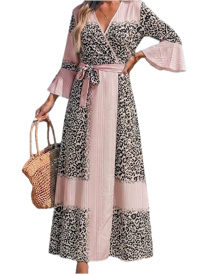 Full Size Leopard Print Patchwork Maxi Dress for Women Plus Size