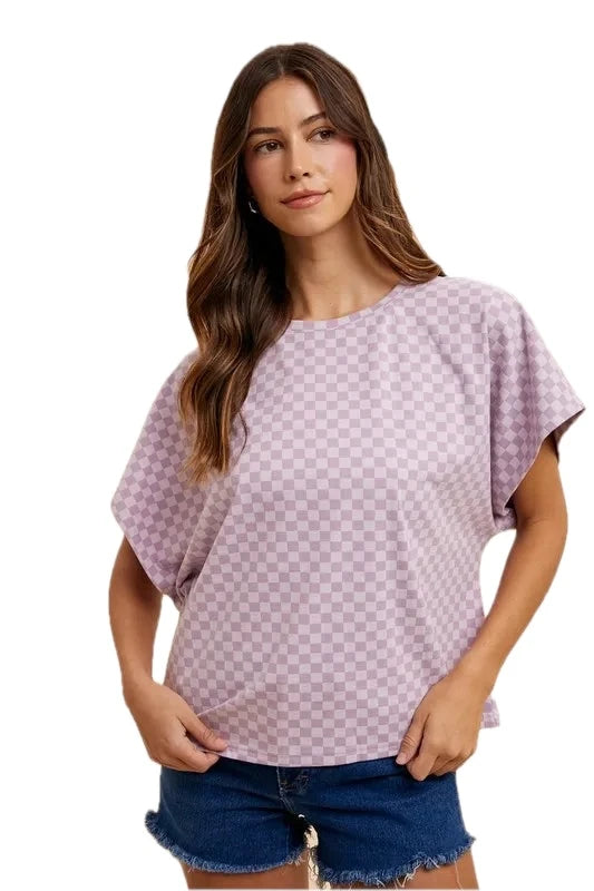 Annie Wear Checkered Short Sleeve T-Shirt in Lavender
