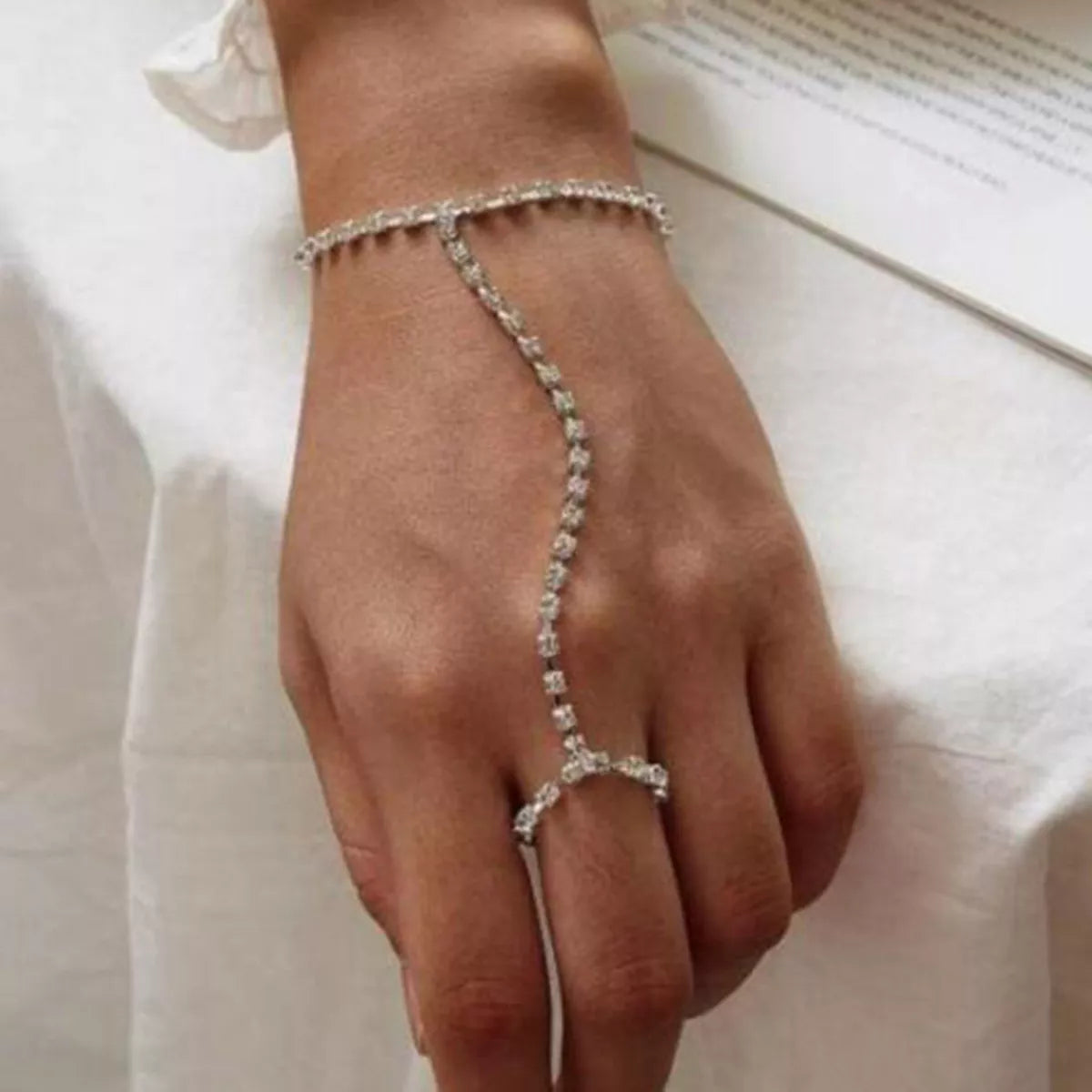 Alloy Rhinestone Bracelet for Women with Ring