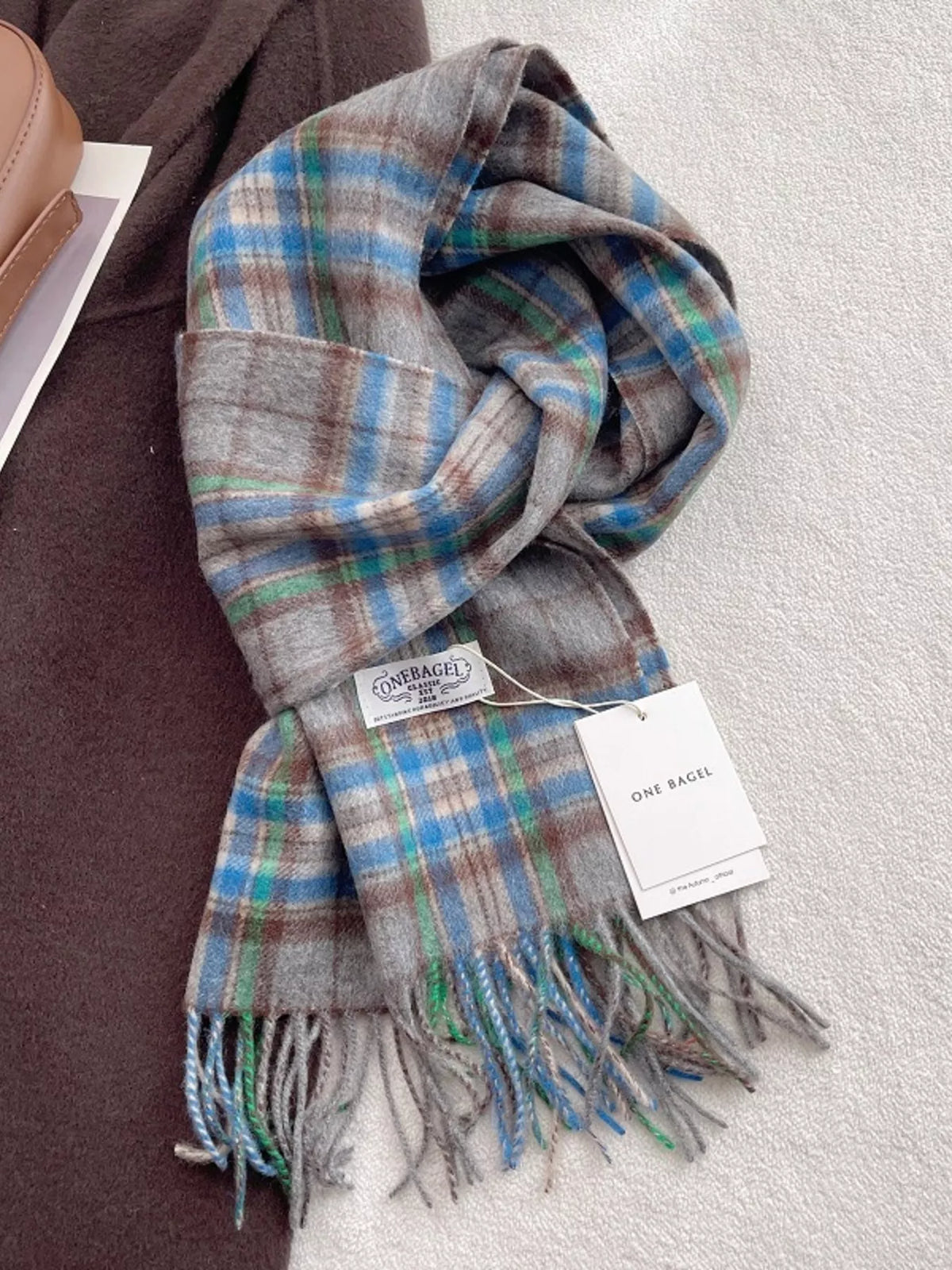 100% Wool Plaid Fringe Scarf for Women