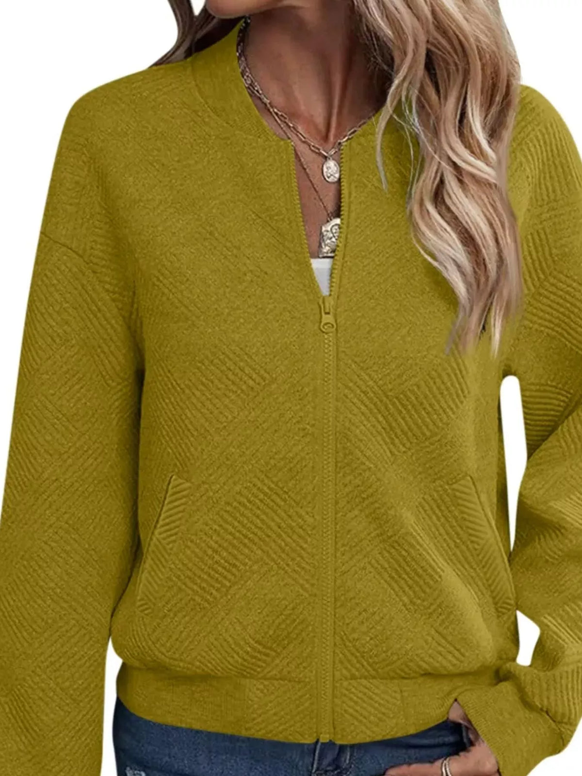 Textured Knit Zip Up Jacket