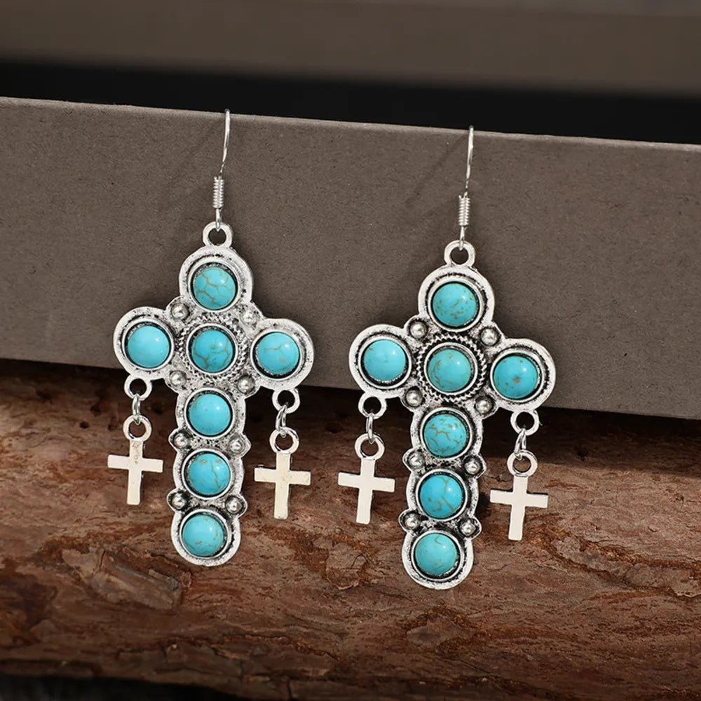 Artificial Turquoise Cross Shape Earrings – image 2 | Lilixa Trending Jewelry