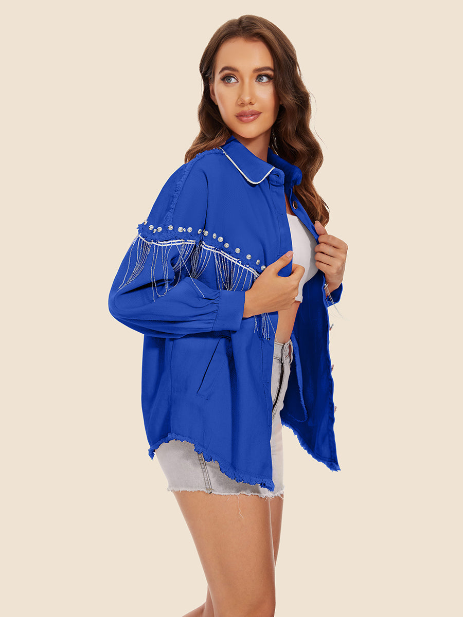 Raw Hem Fringe Denim Jacket