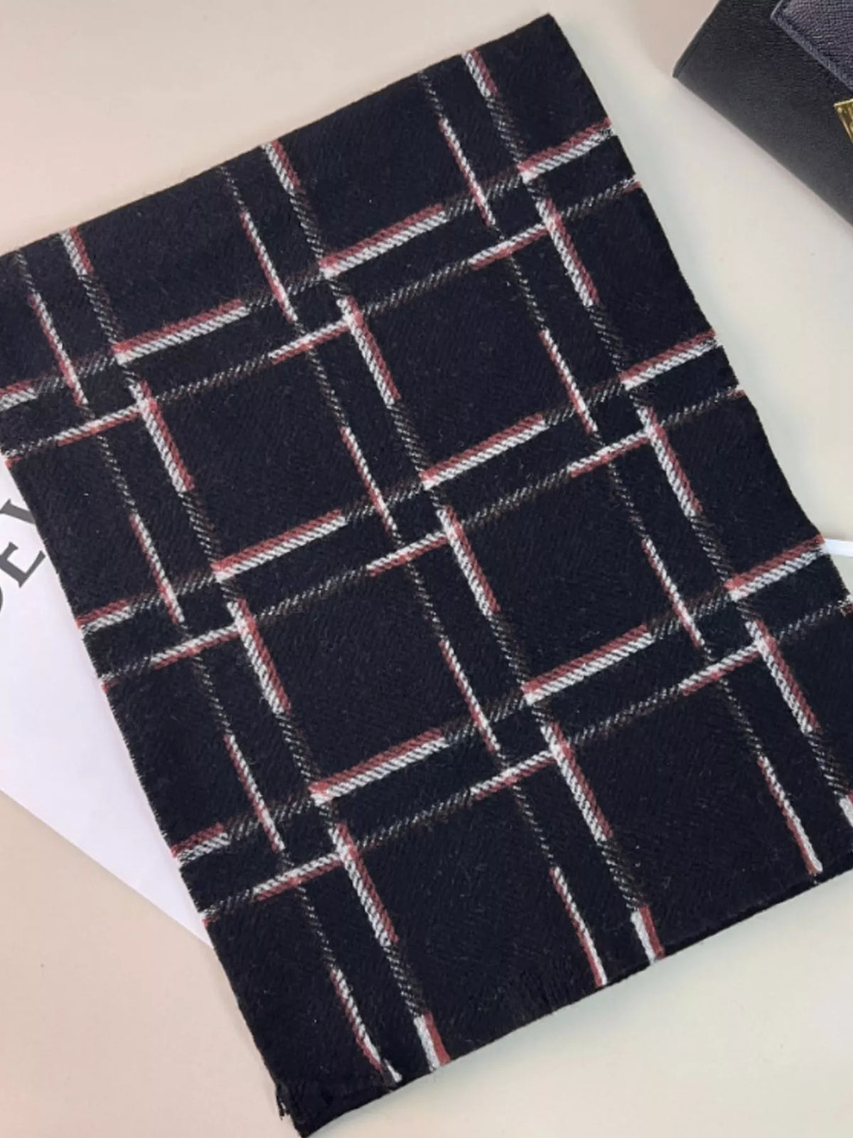 100% Wool Raw Hem Plaid Scarf for Women