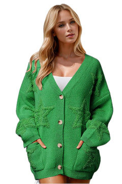 Double Take Star Pattern Button Up Cardigan