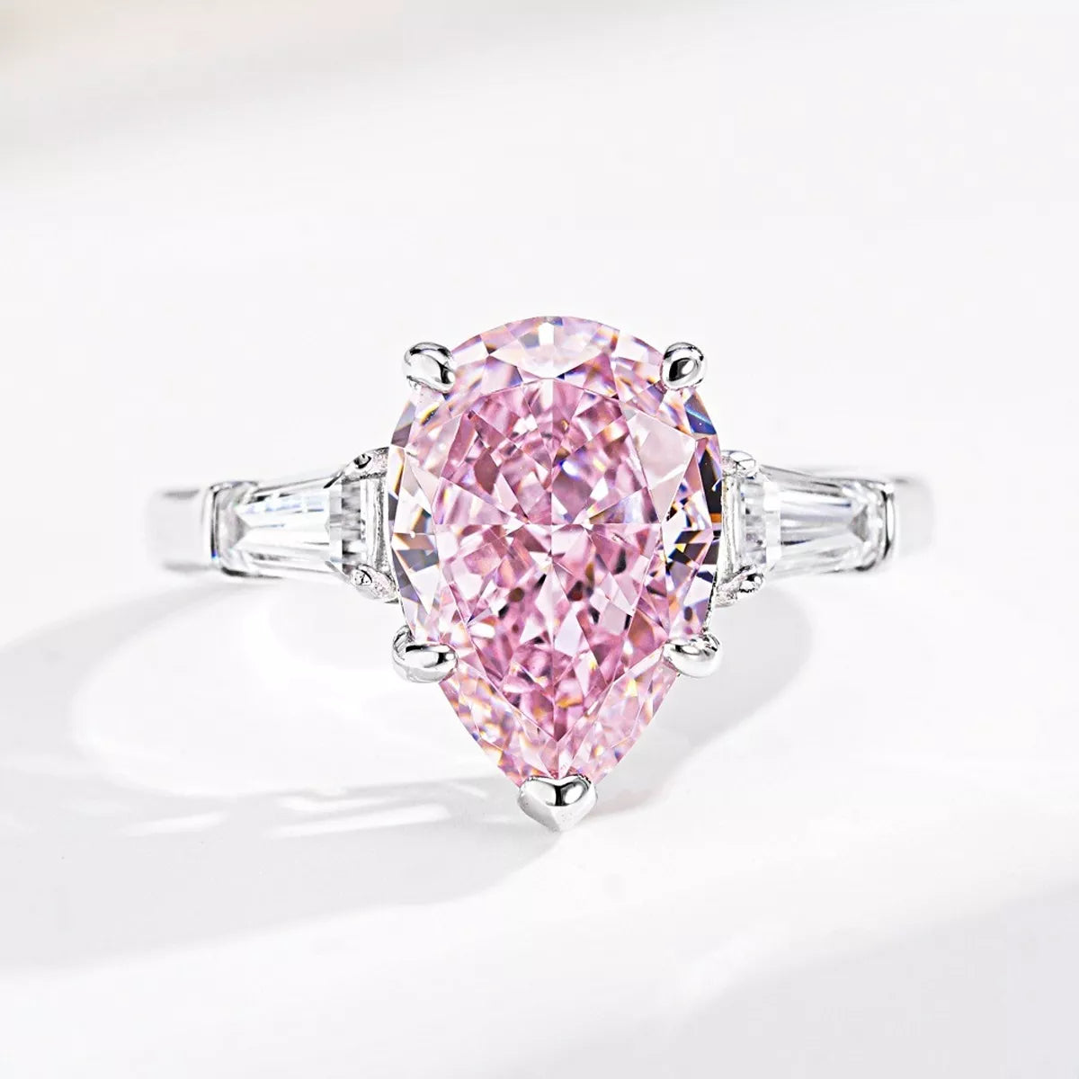 Side Stones 925 Sterling Silver Zircon Teardrop Ring for Women