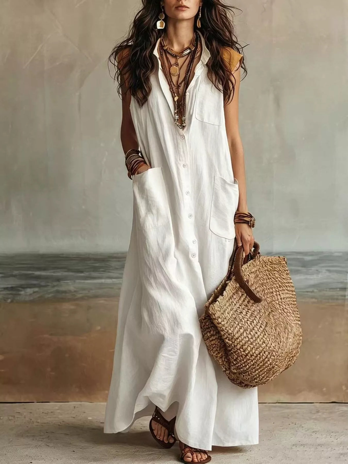 Linen Button Down Maxi Dress