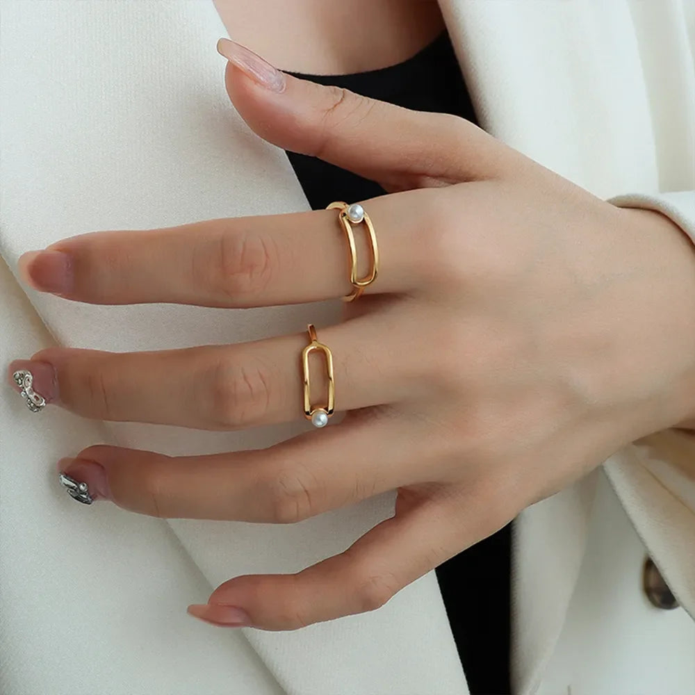 Synthetic Pearl Titanium Steel Ring – image 3 | Lilixa Trending Jewelry