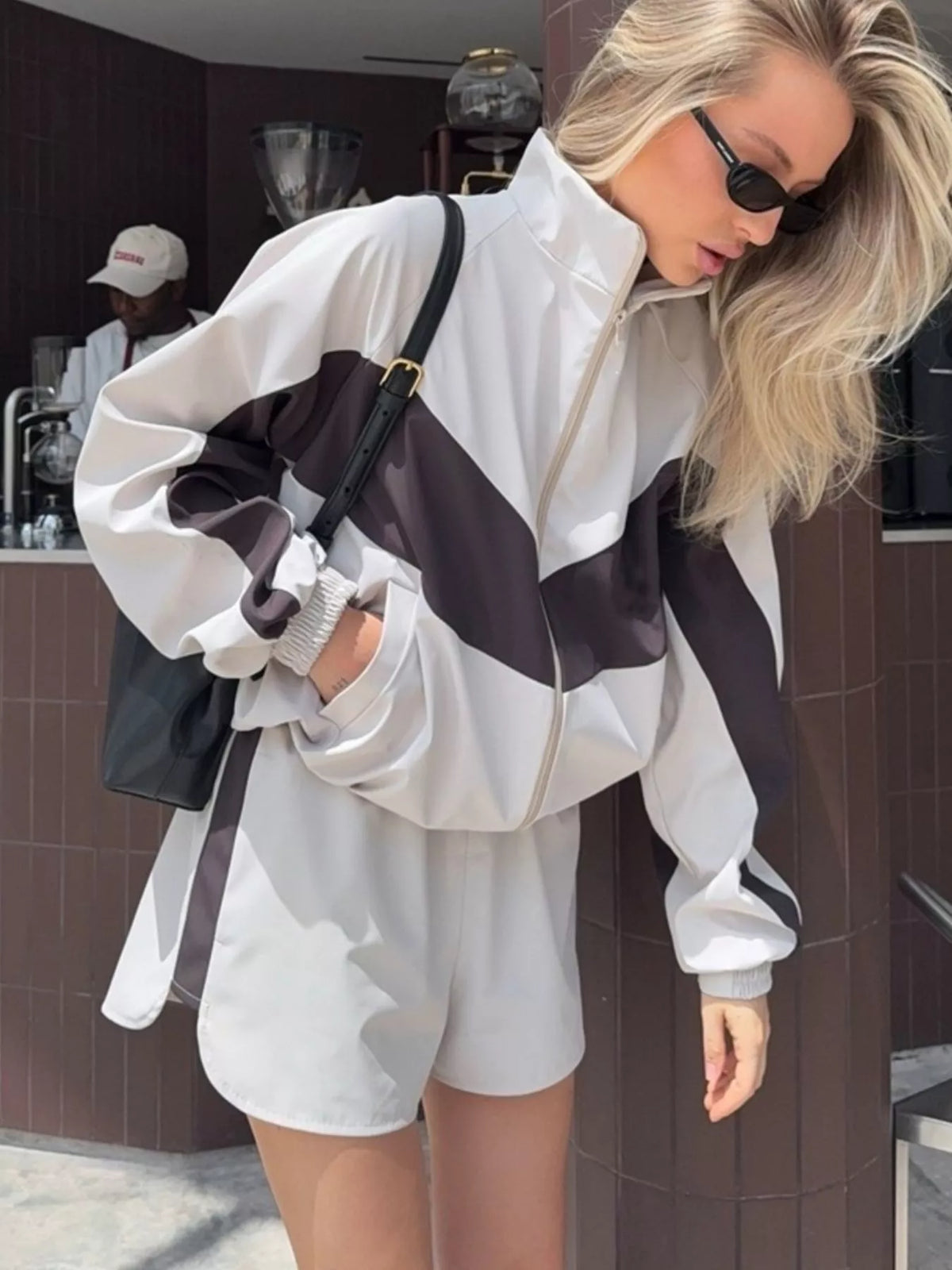 Color Block Zip Up Jacket and Shorts Set