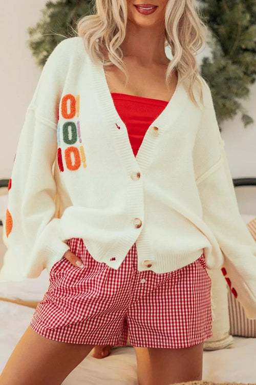 'HO HO HO' Button Up Knit Cardigan for Women