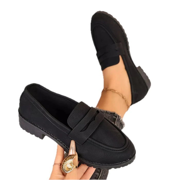 Women's Classic Minimalist Penny Loafers with Chunky Lug Sole
