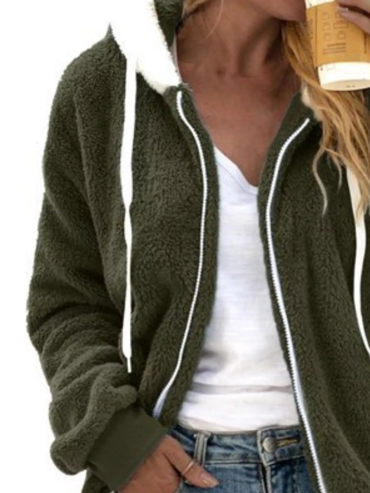 Cozy Fleece Zip-Up Hooded Jacket Plus Size