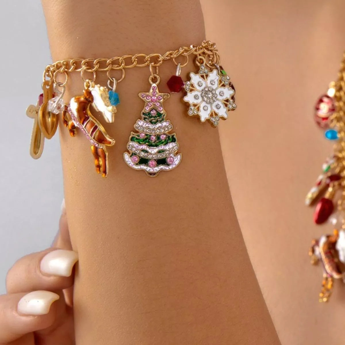 18K Gold-Plated Christmas Charm Bracelet for Women