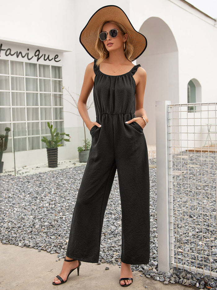 Ivy Lane Women's Round Neck Sleeveless Jumpsuit with Pockets