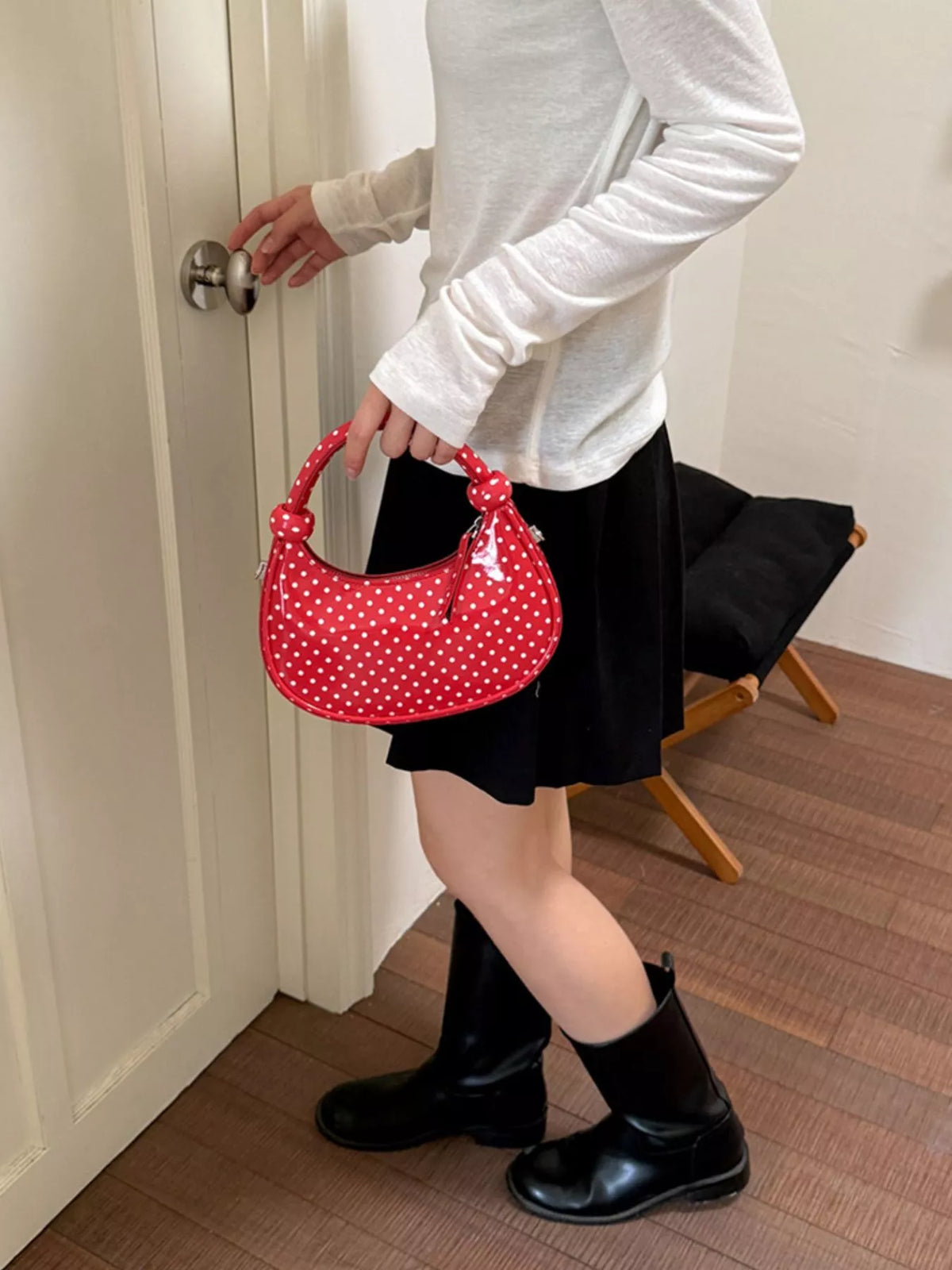 Polka Dot Crescent Crossbody Bag