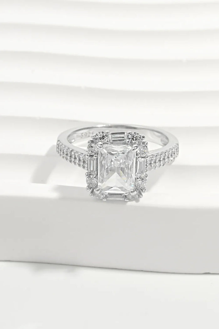 925 Sterling Silver Inlaid Zircon Square Ring for Women