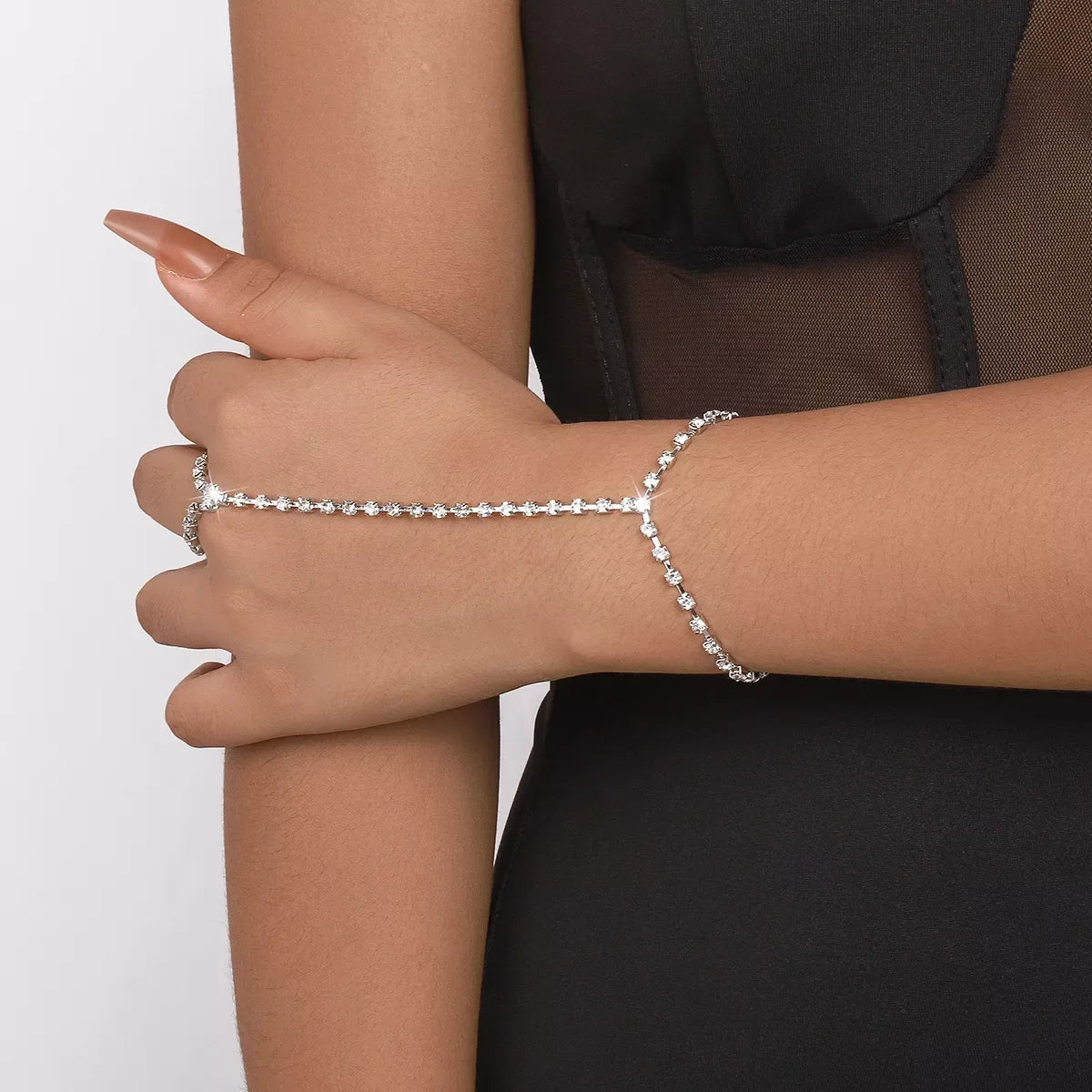 Alloy Rhinestone Bracelet for Women with Ring