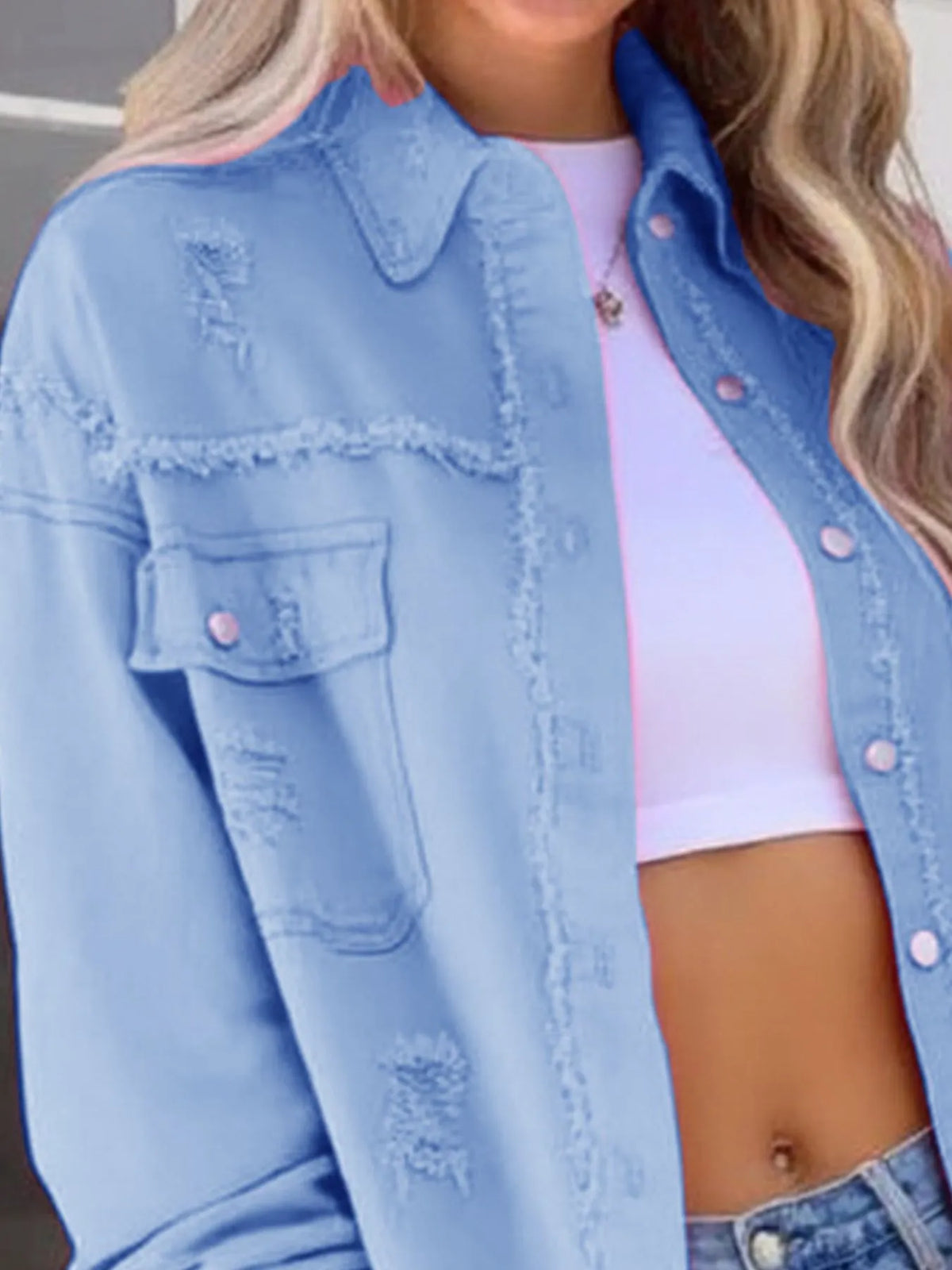 Distressed Frayed Denim Jacket
