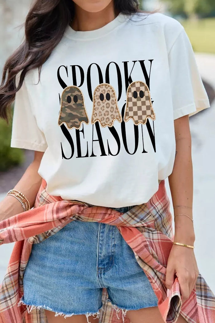 Full Size Spooky Season Ghosts Graphic Short Sleeve Halloween T Shirt for Women Plus Size
