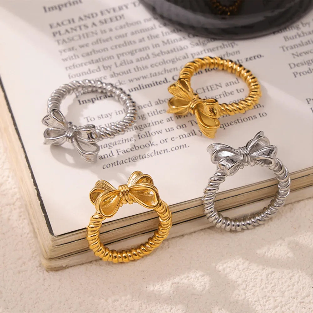 Twisted Titanium Steel Bow Ring for Women