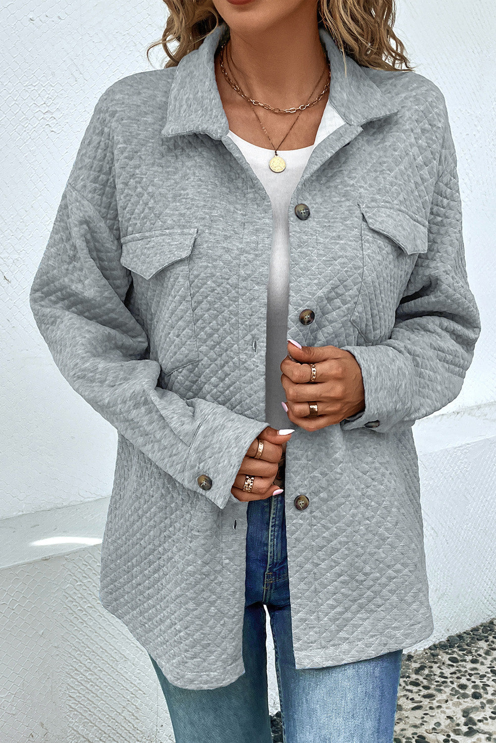 Button Down Collared Jacket for Women
