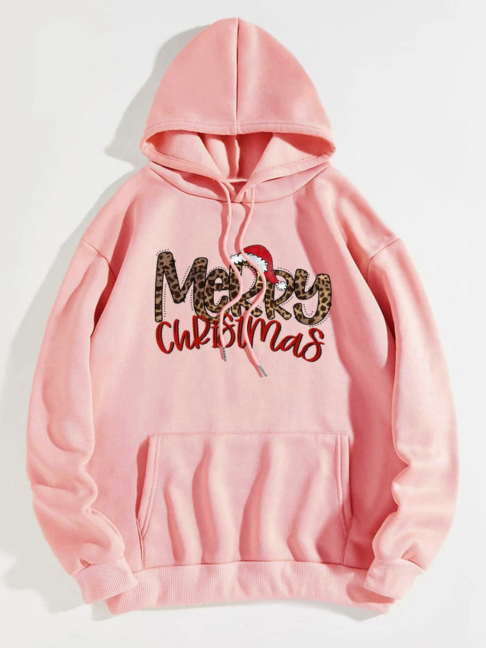 MERRY CHRISTMAS Graphic Drawstring Hoodie for Women