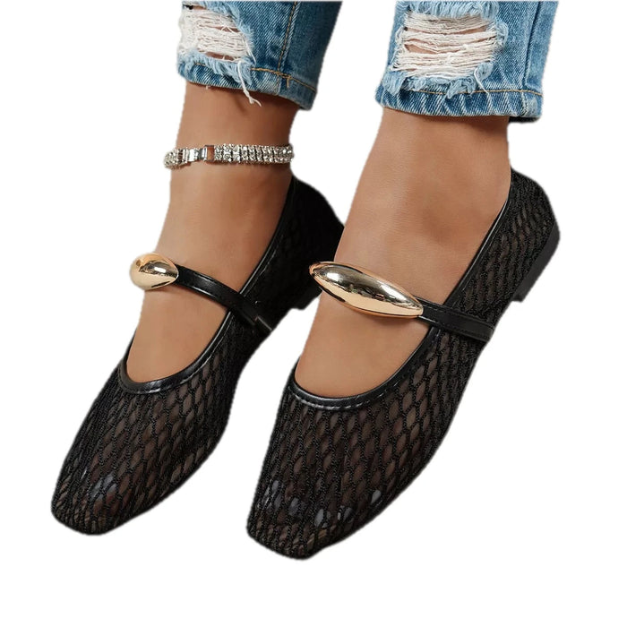 Women's Metal Bar Square Toe Slip-On Shoes