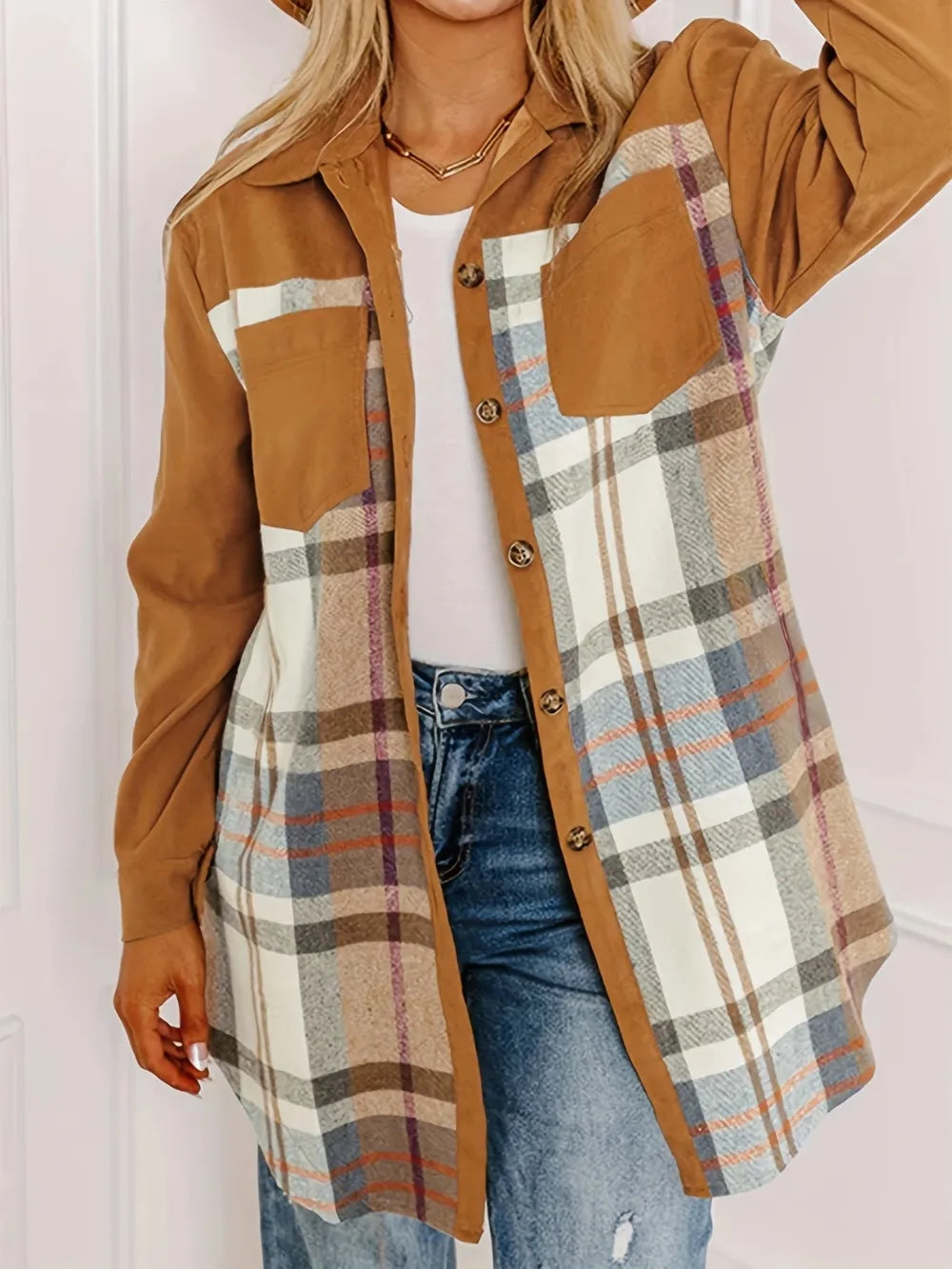 Plaid Collared Jacket in Caramel