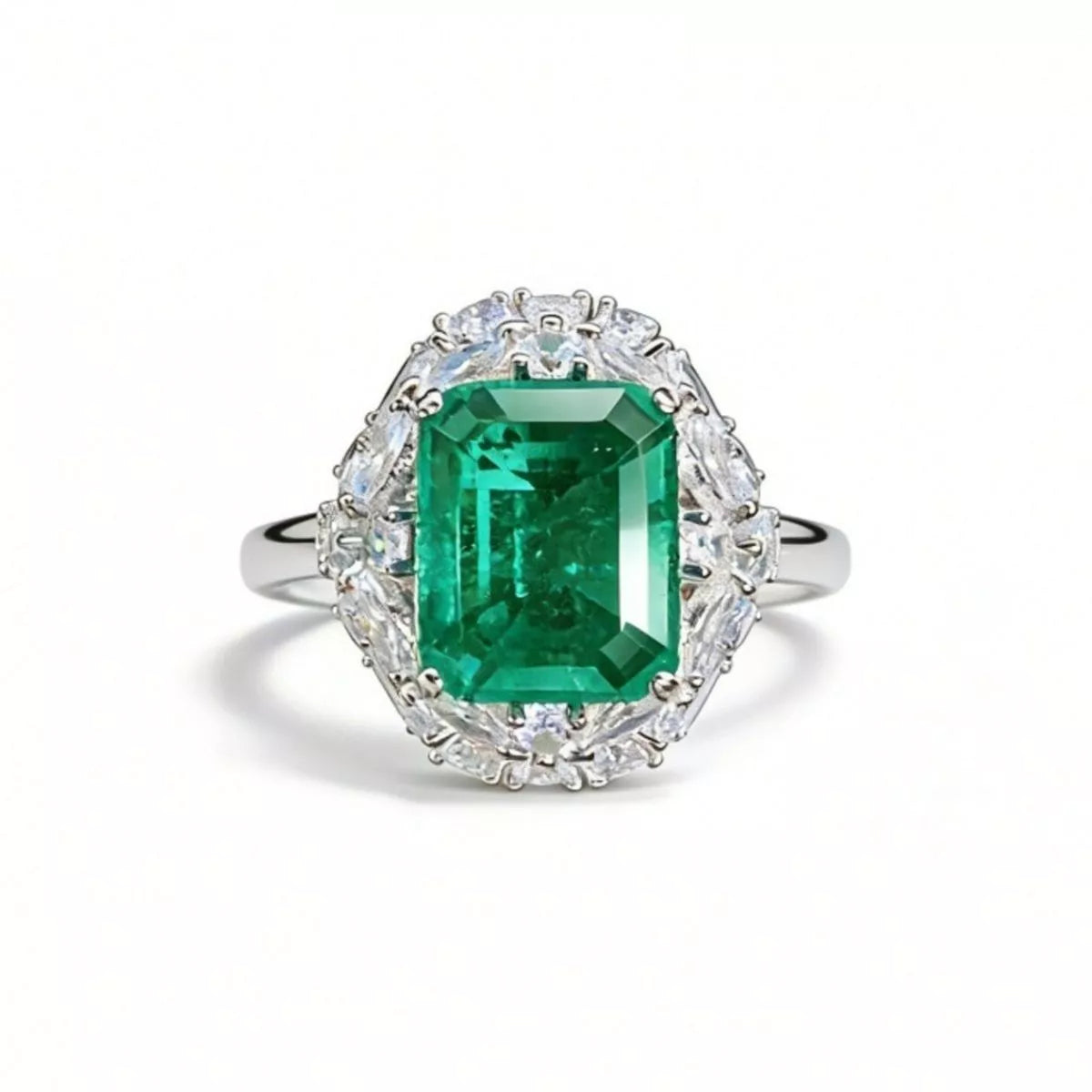 925 Sterling Silver Zircon Ring for Women in Dark Green