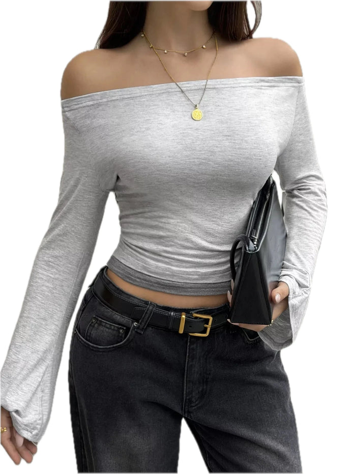 Women's Off-Shoulder Slim Fit Long Sleeve T-Shirt