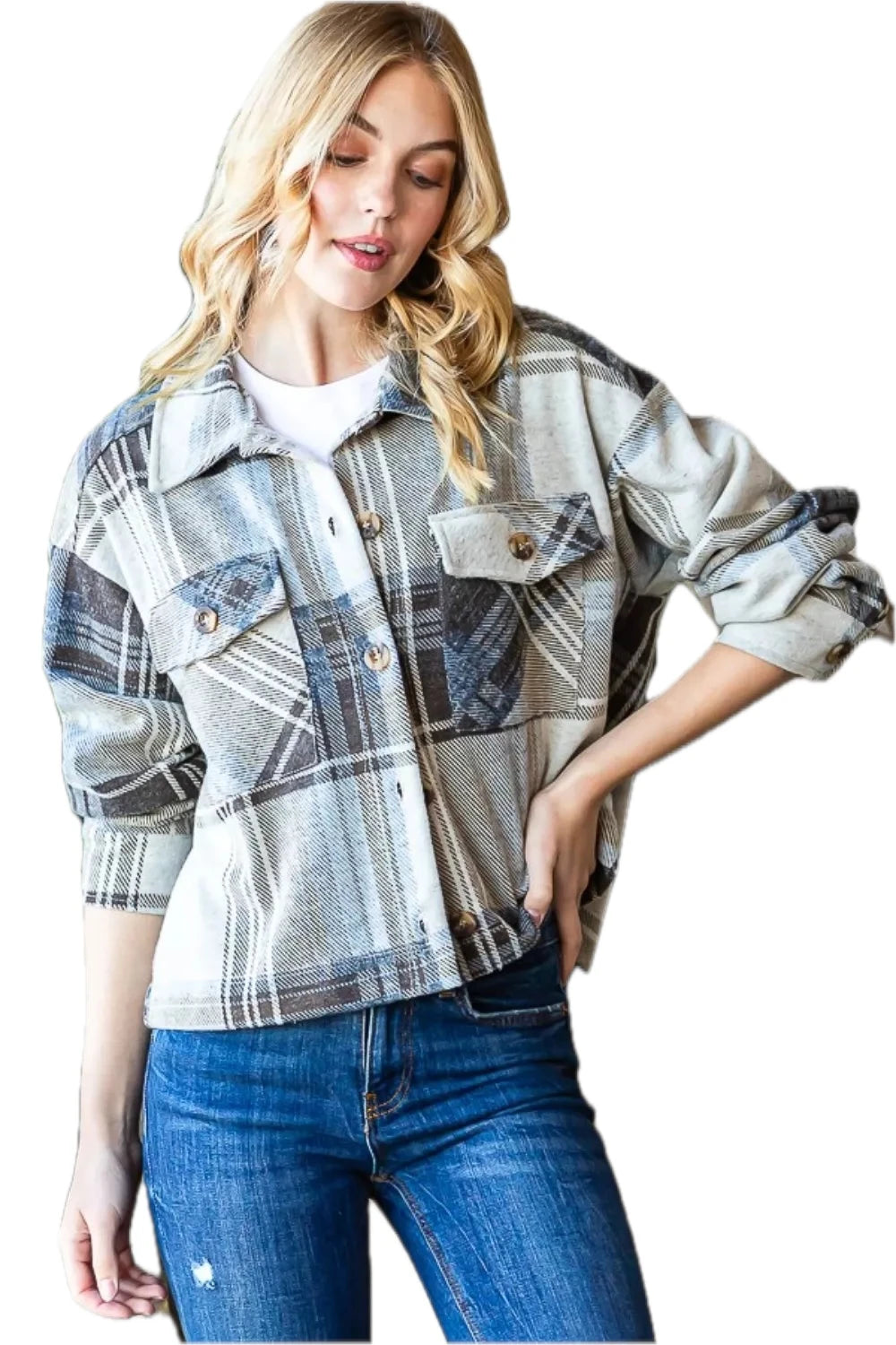 Reborn J Plaid Shacket