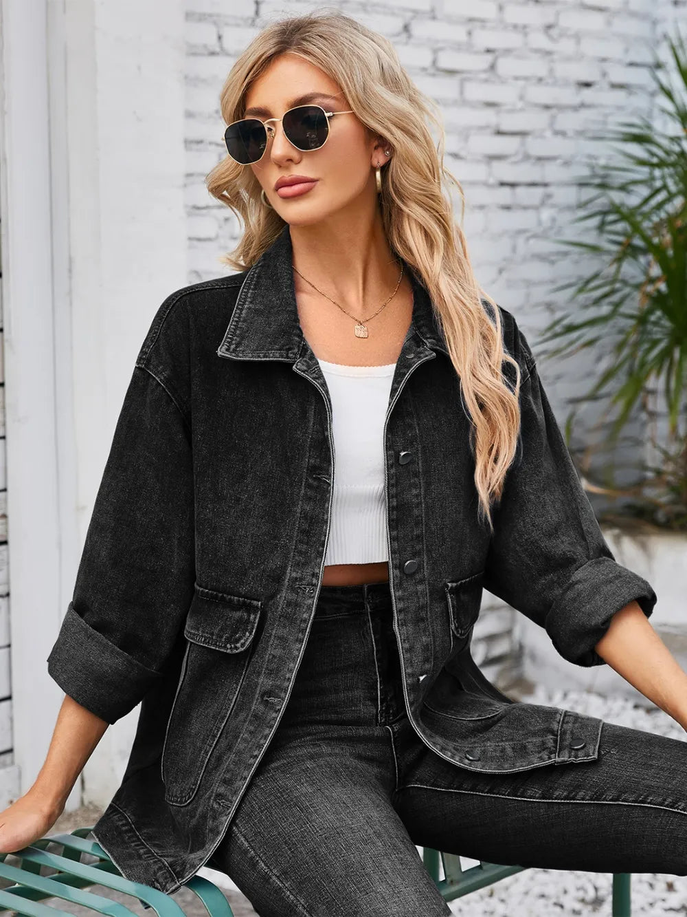 Rayon Long Sleeve Denim Jacket