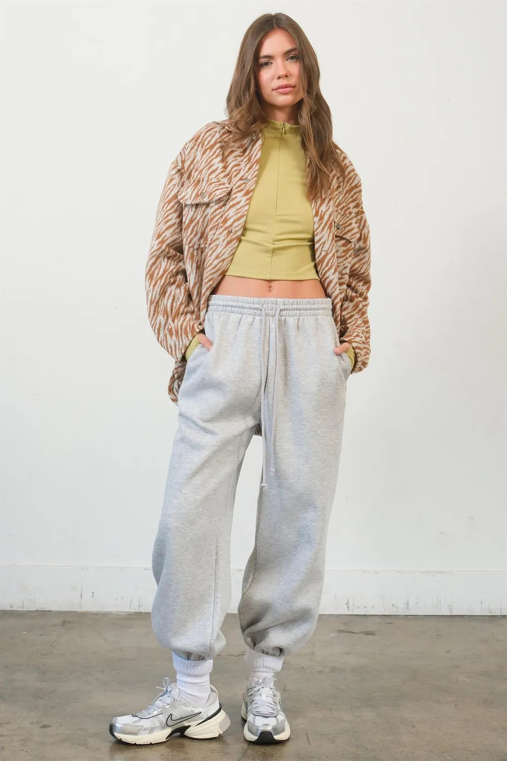 HYFVE Zebra Snap Down Shacket in Camel