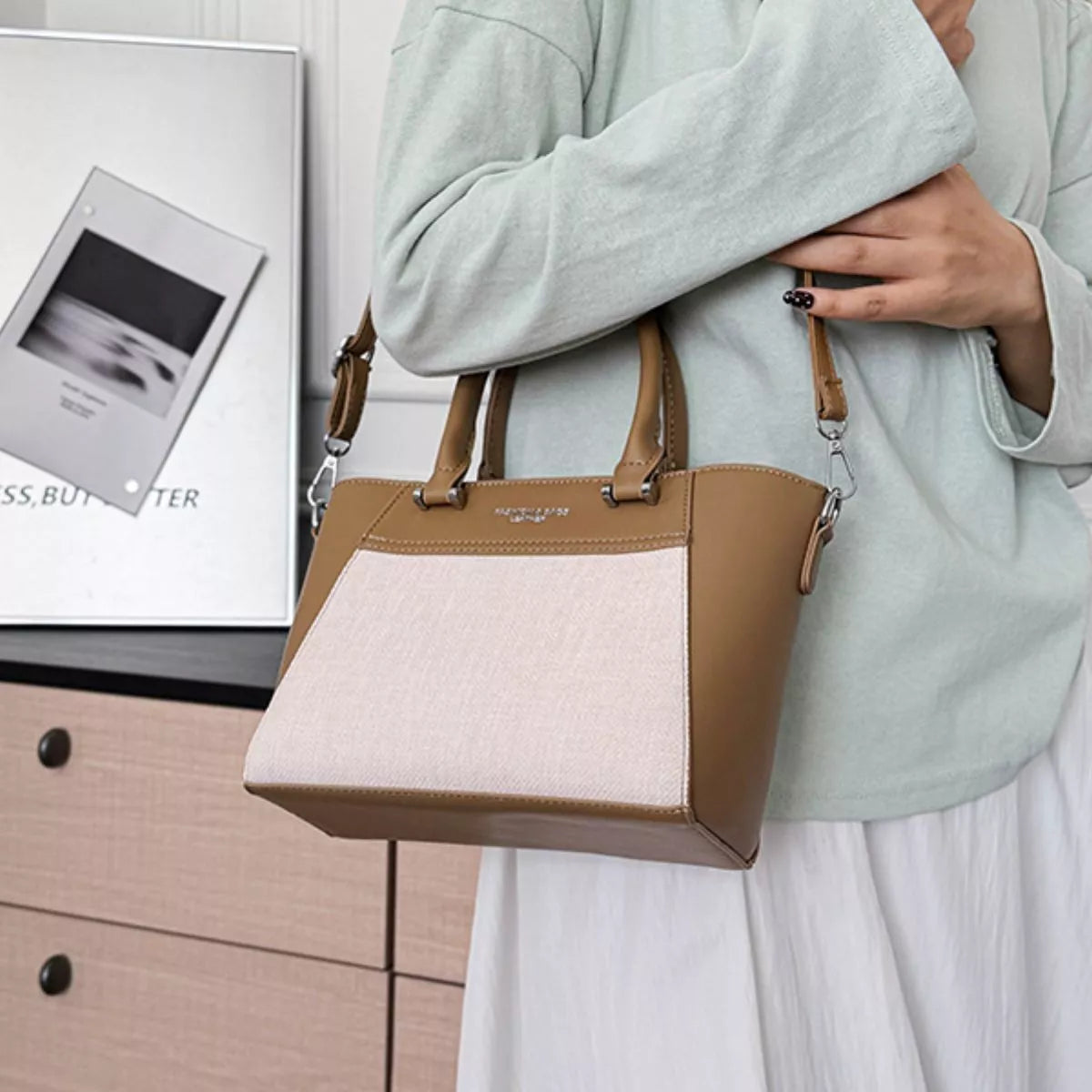 Color Block Top Handle Crossbody Bag