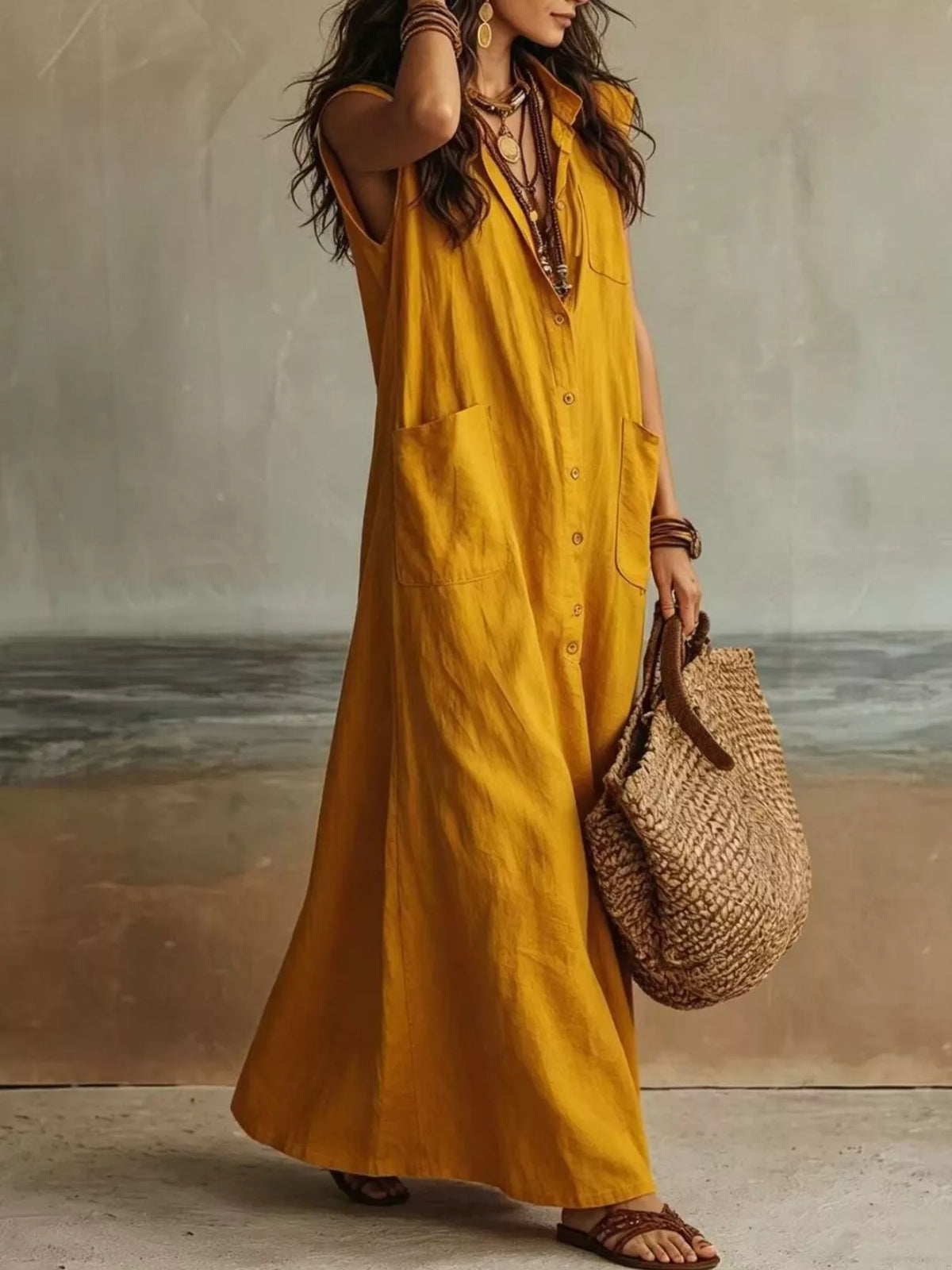 Linen Button Down Maxi Dress
