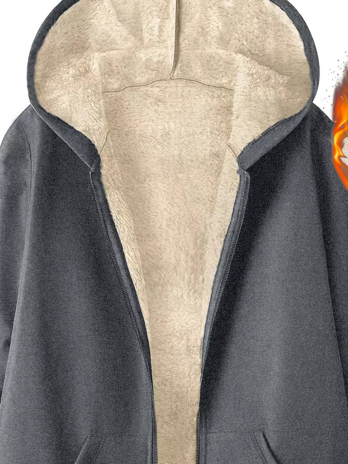 Fleece Lined Zip Up Hooded Outerwear