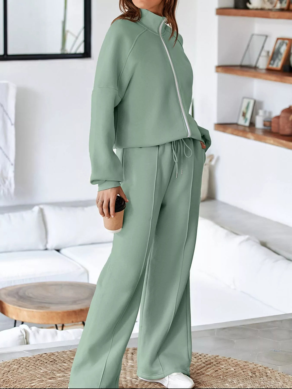 Zip Up Jacket and Pants Active Two-Piece Set