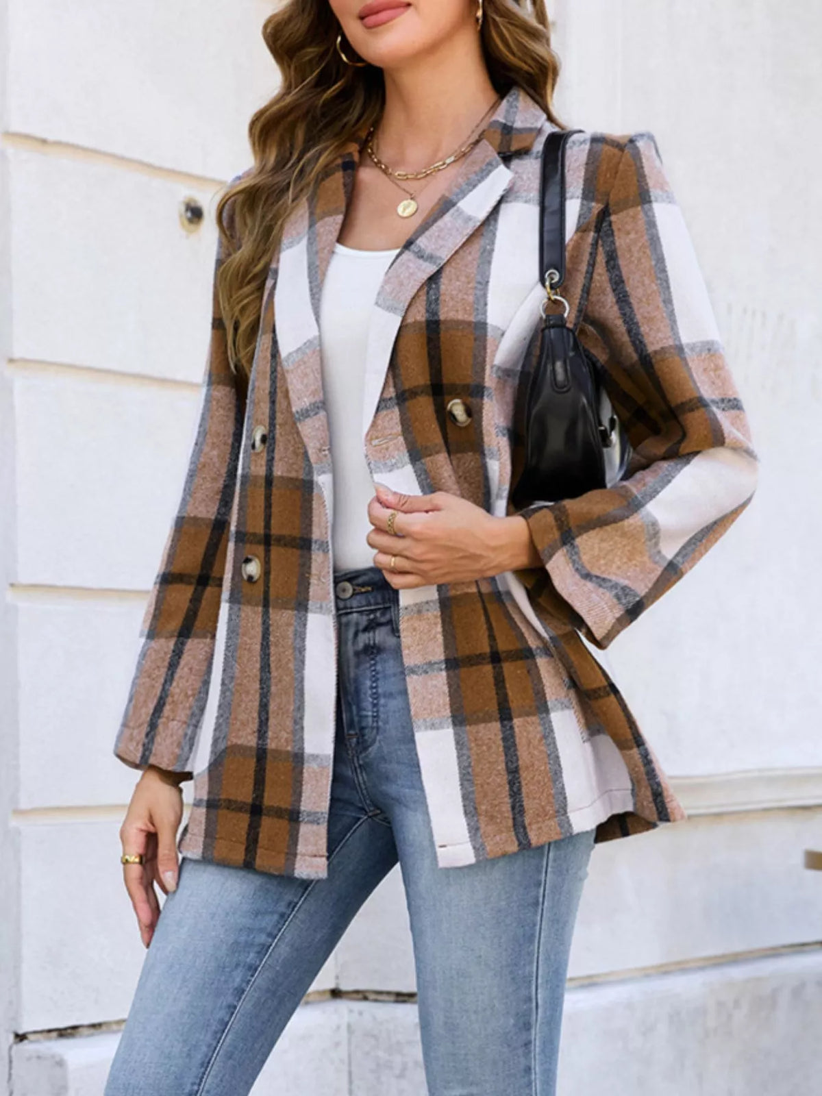 Plaid Double Breasted Blazer