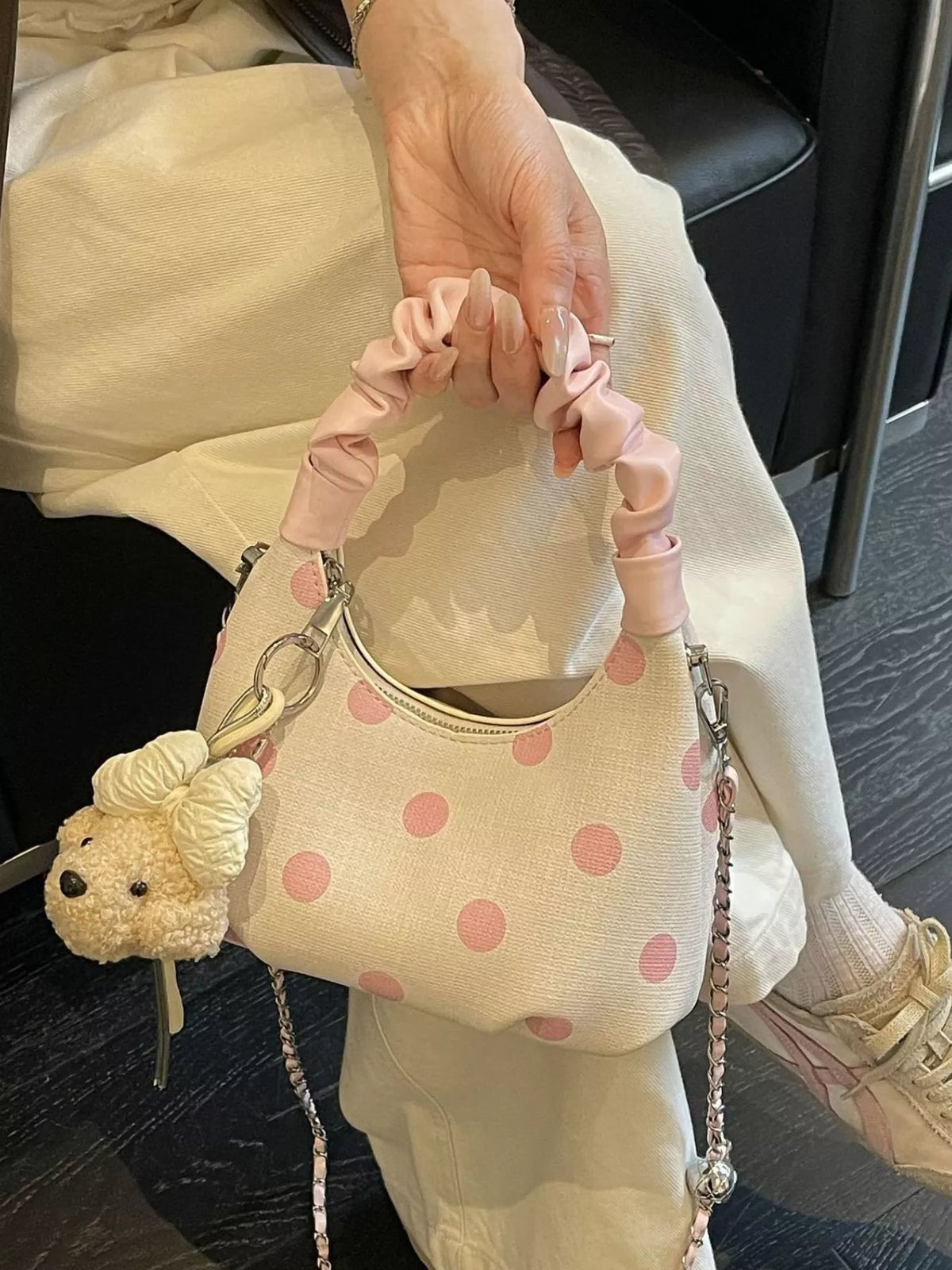 Polka Dot Ruched Crossbody Bag for Women