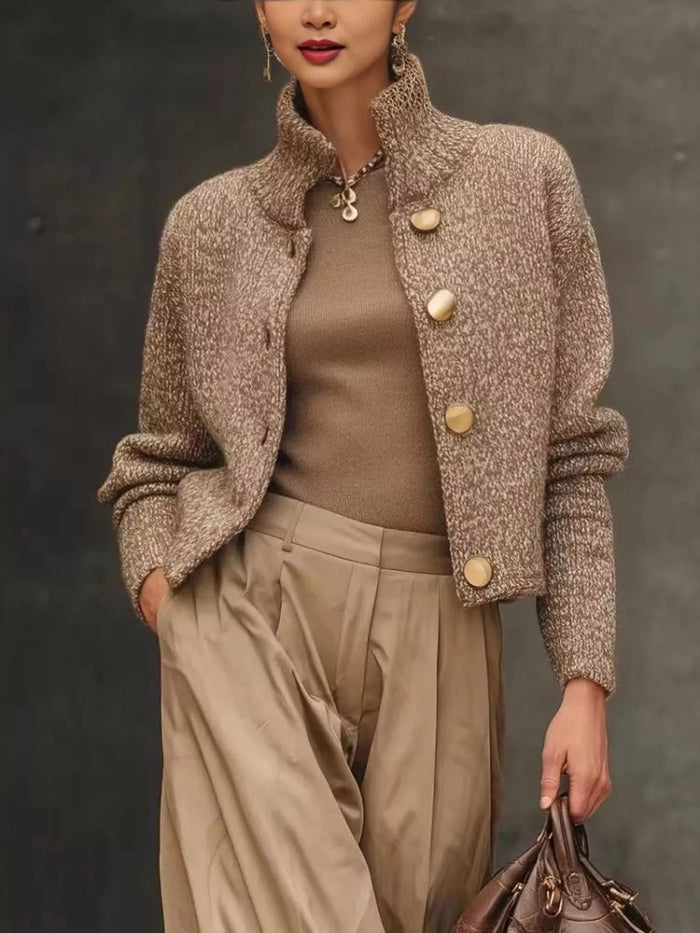 Full Size Button-Down Long Sleeve Cardigan for Women Plus Size in Camel